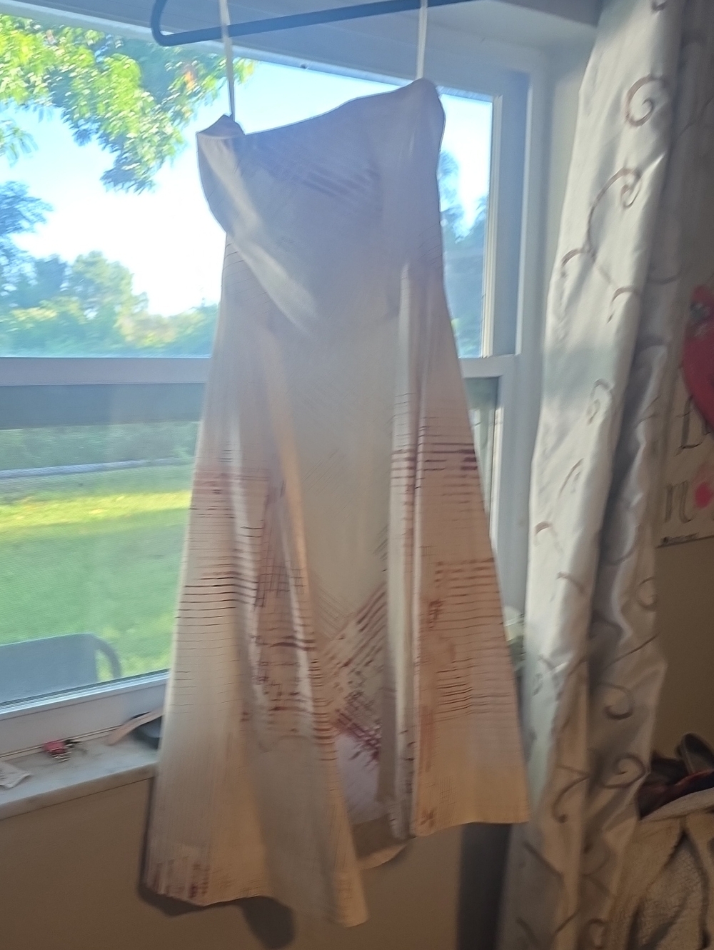 White House Black Market Strapless White Dress with Pink Accents